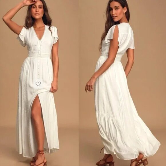 Lulus Dresses & Skirts - Lulus Completely In Love White Swiss Dot Button-Front Maxi Dress Cottagecore-XL